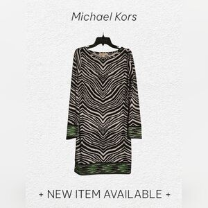 Michael Kors Black and White Zebra Dress with Green Accents